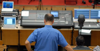 Hans Tutschku checking the Wave Field Synthesis system