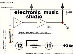 Affiche pour le concert soulignant le 10e anniversaire du studio EMS de McGill en 1975