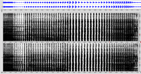 Figure 15. Waveform and sonogram of another excerpt from Audio example 33. In this passage the sound fuses and then splits, the two components moving in opposite directions.