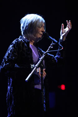 Joan La Barbara performs her work <em>October Music: Star Showers and Extraterrestrials </em>as part of <em>A Fantastic World Superimposed on Reality: A Select History of Experimental Music</em>, presented by Performa 09 Festival, at Gramercy Theatre in NYC, 21 November 2009.